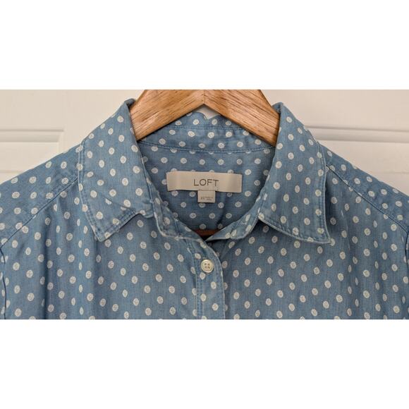 Loft Polka Dot Chambray Button Down Shirt - Picture 3 of 7
